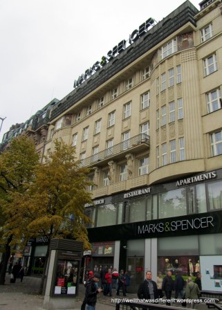 The balcony from which Vaclav Havel addressed the crowd on Vaclavke Namesti.  Now a monument to capitalism (department store.)