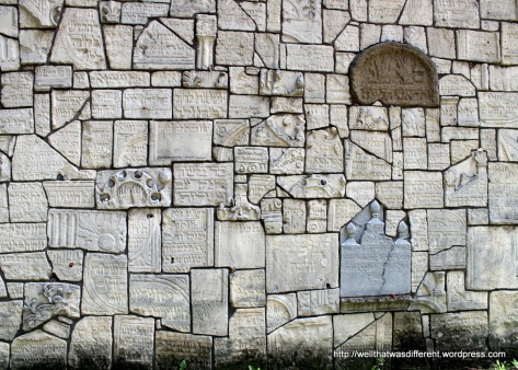 The Old Jewish Cemetery--wall faced with broken tombstones