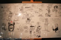 A whiteboard at the end has sketches by lots of the artists featured in the museum