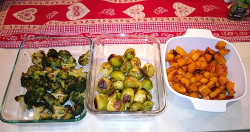 Broccoli, Brussels sprouts, butternut squash.