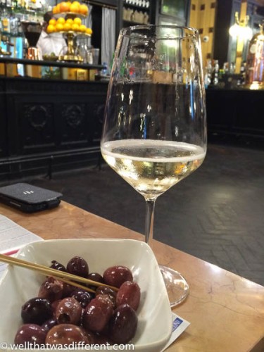 But with excellent prosecco (from nearby Prosecco) and Italian olives for an appetizer.